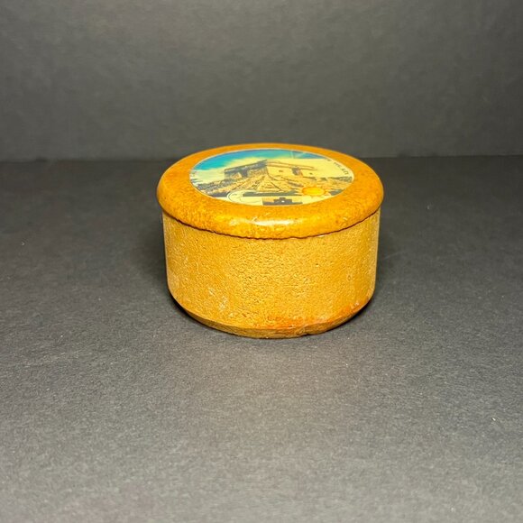 Vintage Round Natural Stone Castillo De Las Siete Munecas Mexican Trinket Box - Picture 2 of 7